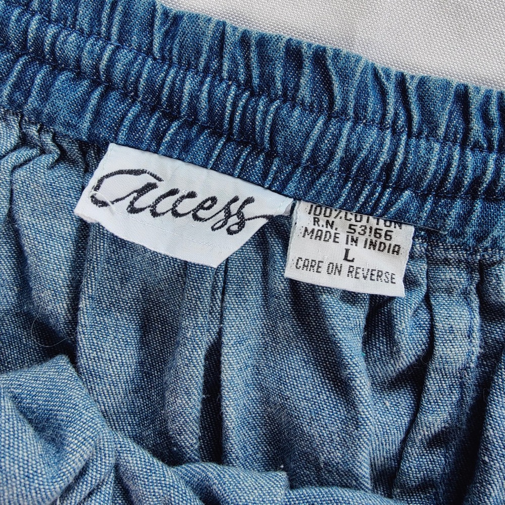 Vintage Access 90s Denim Tiered Maxi Skirt Western Cottagecore Large Medium Wash - Picture 5 of 8